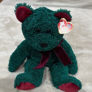 Ty Plush Bear with Green and Burgundy Accents